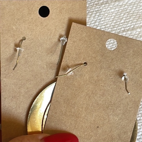 💐5/25 2 pair large round bold metal red glitter chevron mother of pearl dangle - Picture 7 of 10